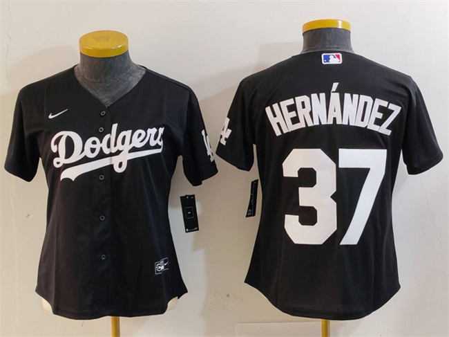 Women's Los Angeles Dodgers #37 Teoscar Hernández Black Stitched Jersey(Run Small)